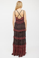 Ulla Johnson Red & Black Silk Ruffled Tiered Dress