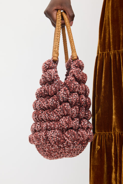 Ulla Johnson Burgundy & Multi Crochet & Leather Barranco Bag