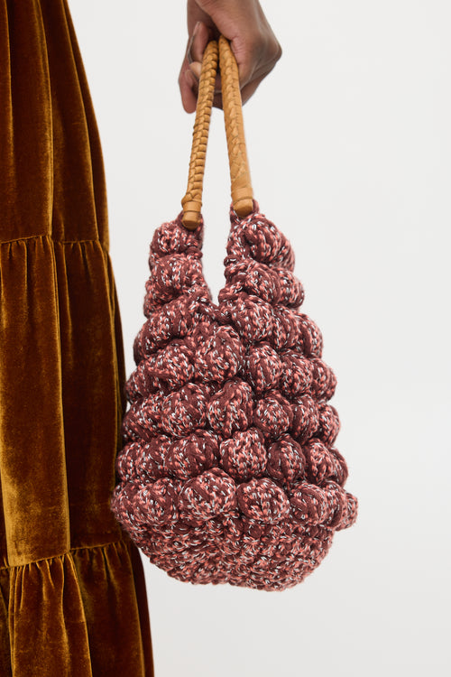 Ulla Johnson Burgundy & Multi Crochet & Leather Barranco Bag