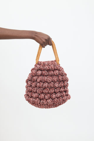 Ulla Johnson Burgundy & Multi Crochet & Leather Barranco Bag