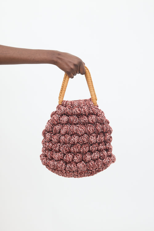 Ulla Johnson Burgundy & Multi Crochet & Leather Barranco Bag