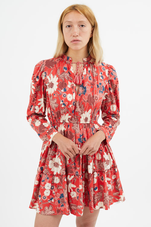 Ulla Johnson Red & Multi Floral Mini Dress
