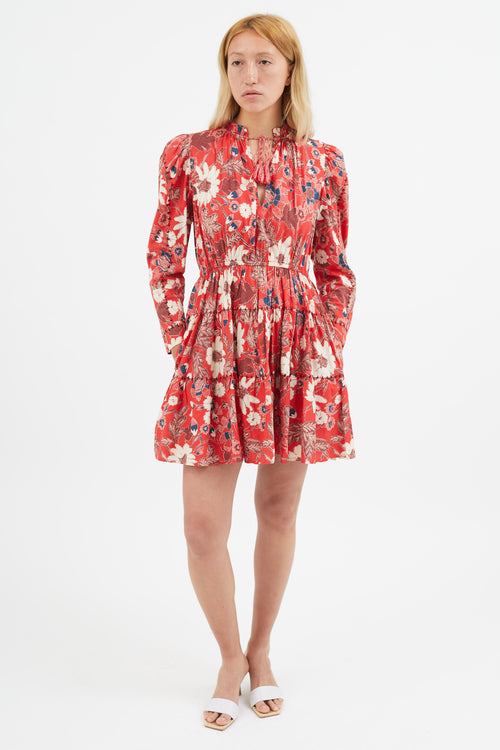 Ulla Johnson Red & Multi Floral Mini Dress