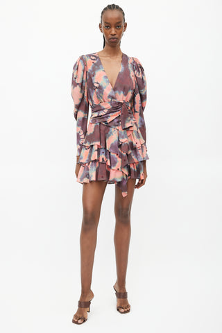 Ulla Johnson Red & Multicolour Tie Dye Ruffled Dress