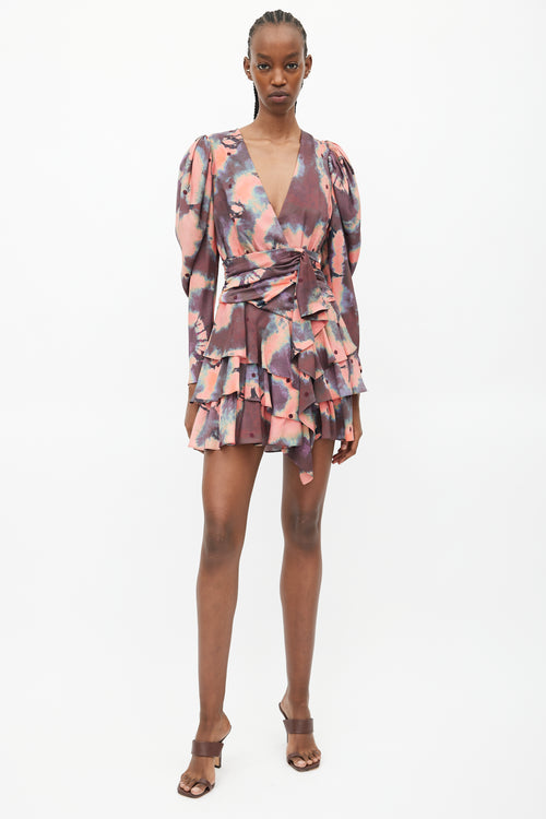 Ulla Johnson Red & Multicolour Tie Dye Ruffled Dress