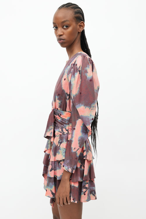 Ulla Johnson Red & Multicolour Tie Dye Ruffled Dress