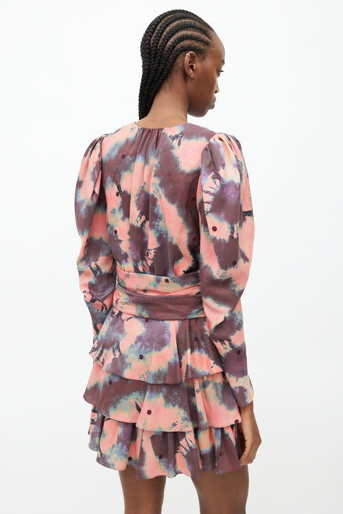 Ulla Johnson Red & Multicolour Tie Dye Ruffled Dress