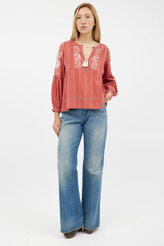 Ulla Johnson Red & White Embroidered Top