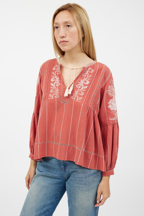 Ulla Johnson Red & White Embroidered Top