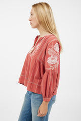 Ulla Johnson Red & White Embroidered Top