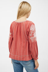 Ulla Johnson Red & White Embroidered Top