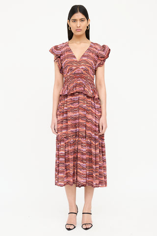 Ulla Johnson Silk Abstract Ruffle Sleeve Dress