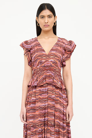 Ulla Johnson Silk Abstract Ruffle Sleeve Dress