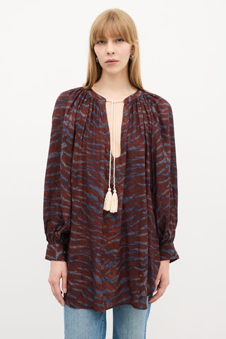 Ulla Johnson Spring Summer 2022 Burgundy & Blue Chevron Top