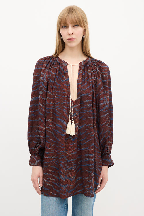 Ulla Johnson Spring Summer 2022 Burgundy & Blue Chevron Top