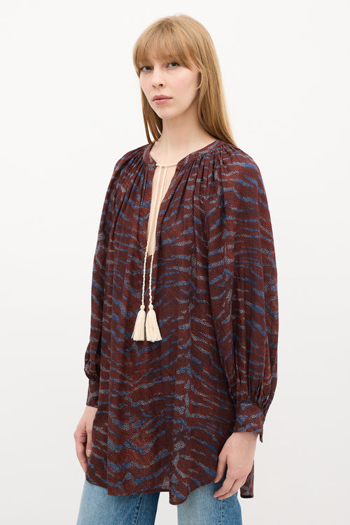 Ulla Johnson Spring Summer 2022 Burgundy & Blue Chevron Top