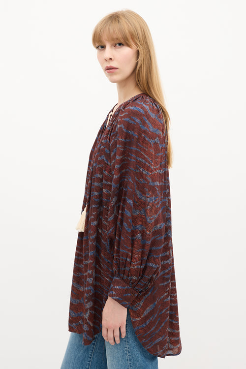 Ulla Johnson Spring Summer 2022 Burgundy & Blue Chevron Top