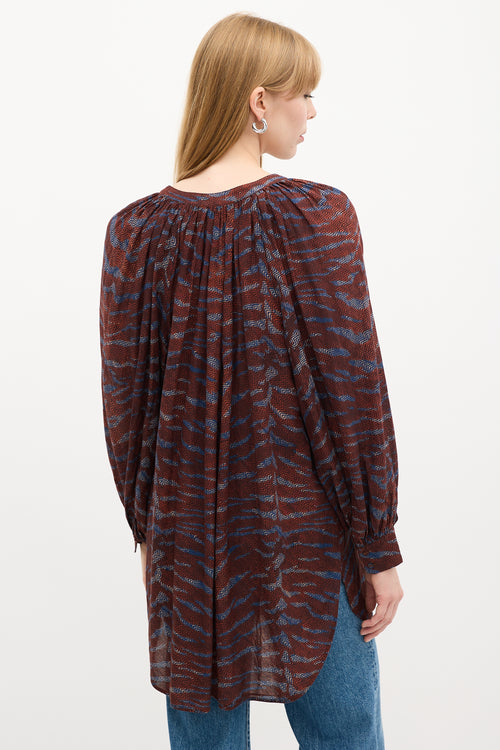 Ulla Johnson Spring Summer 2022 Burgundy & Blue Chevron Top