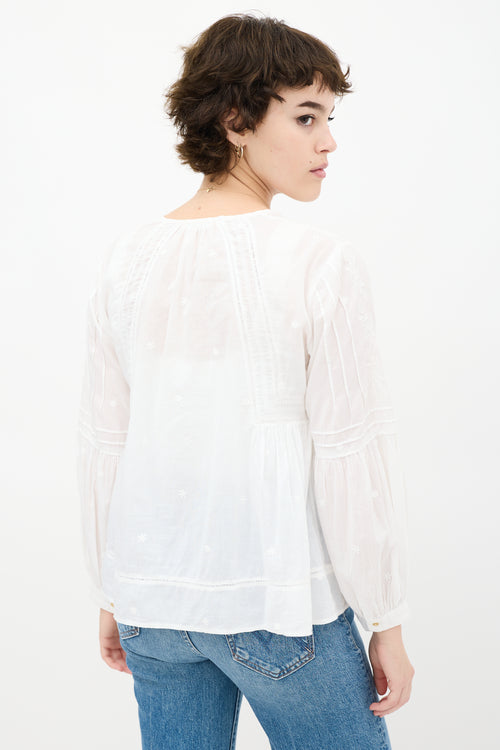 White Floral Eyelet Tassel Top