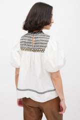 Ulla Johnson White & Multicolour Embroidered Smocked Top