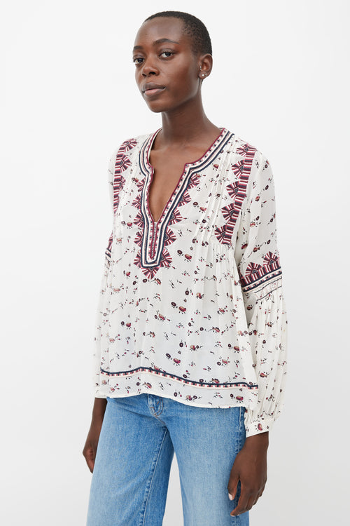 Ulla Johnson White Silk Floral Embroidered Blouse