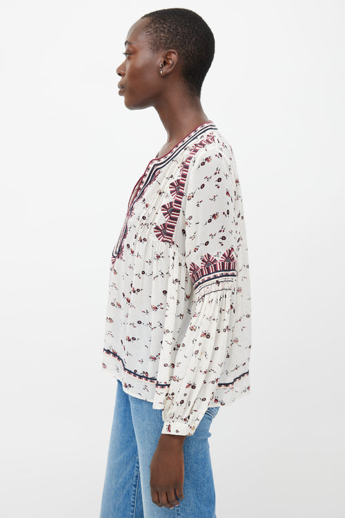 Ulla Johnson White Silk Floral Embroidered Blouse