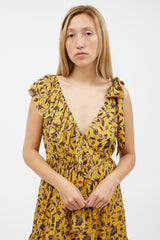 Ulla Johnson Yellow & Black Floral Ruffled Dress