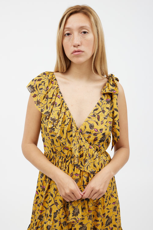 Ulla Johnson Yellow & Black Floral Ruffled Dress