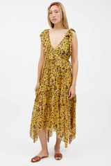 Ulla Johnson Yellow & Black Floral Ruffled Dress