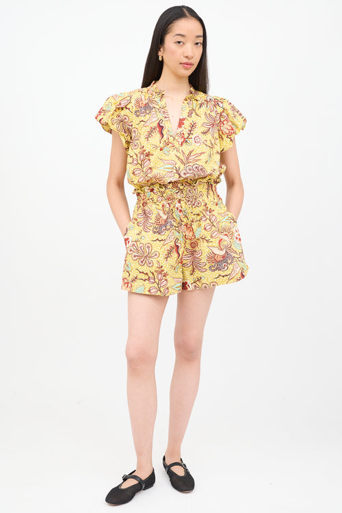 Ulla Johnson Yellow Multi Colour Top & Shorts Set