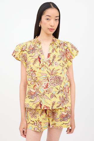 Ulla Johnson Yellow Multi Colour Top & Shorts Set