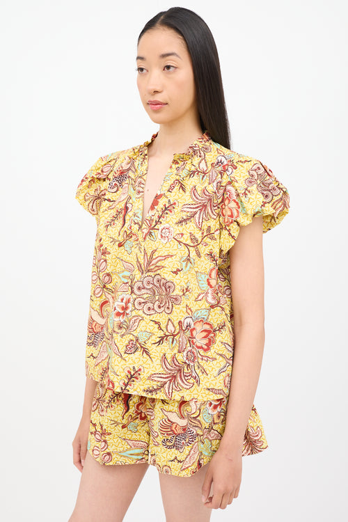 Ulla Johnson Yellow Multi Colour Top & Shorts Set