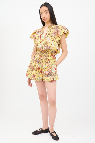 Ulla Johnson Yellow Multi Colour Top & Shorts Set