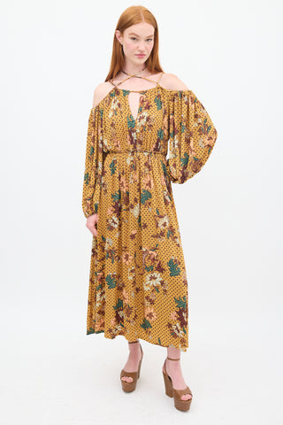 Ulla Johnson Yellow & Multicolour Floral Noemi Midi Dress