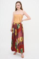 Ulla Johnson Satin Pleated Floral Skirt