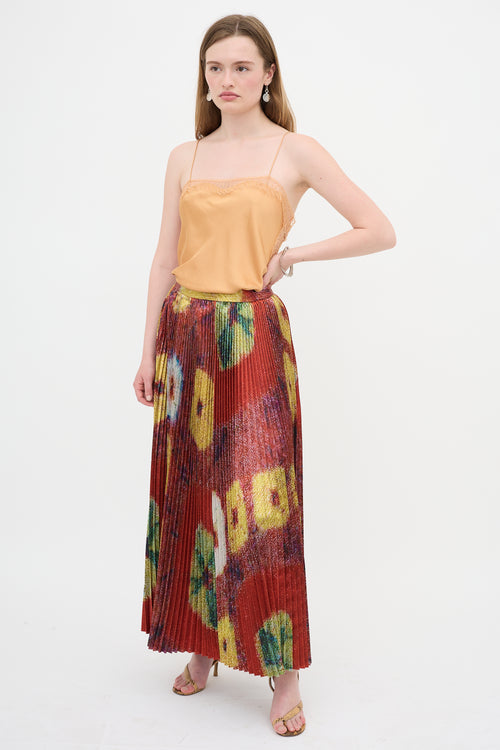 Ulla Johnson Satin Pleated Floral Skirt