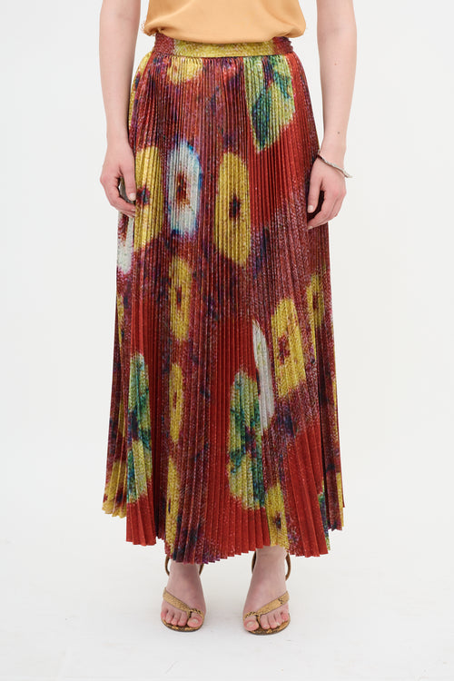 Ulla Johnson Satin Pleated Floral Skirt