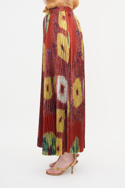 Ulla Johnson Satin Pleated Floral Skirt