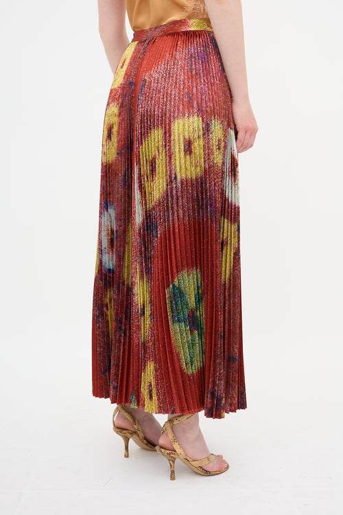 Ulla Johnson Satin Pleated Floral Skirt