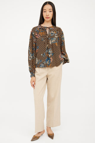 Ulla Johnson Brown & Black Silk Pattern Blouse