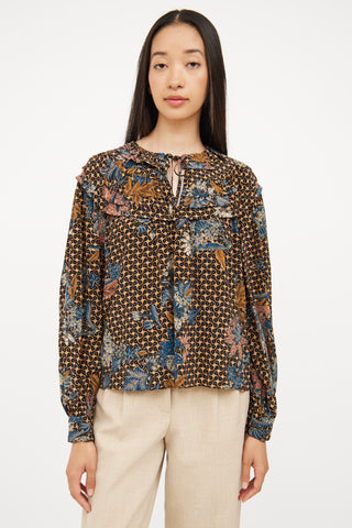 Ulla Johnson Brown & Black Silk Pattern Blouse