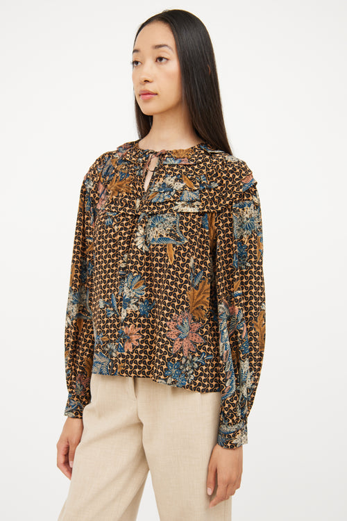 Ulla Johnson Brown & Black Silk Pattern Blouse