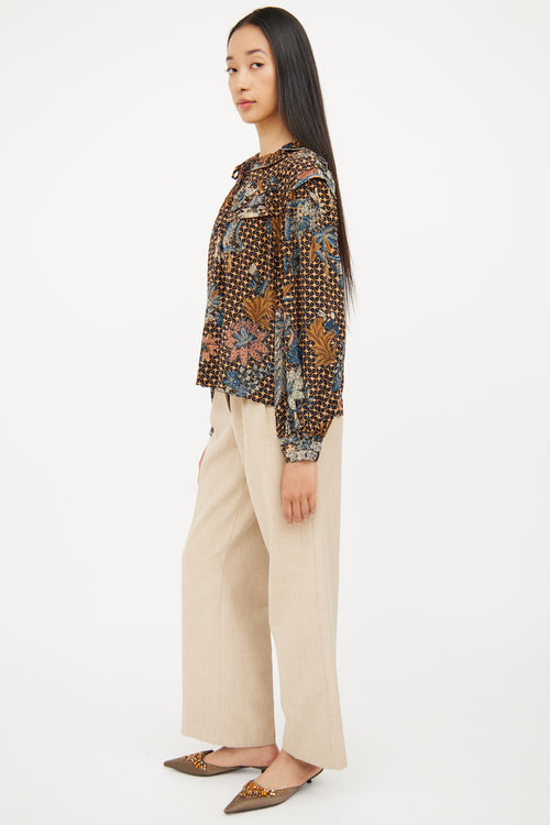 Ulla Johnson Brown & Black Silk Pattern Blouse