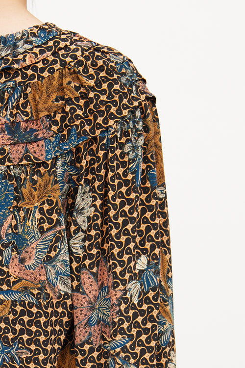 Ulla Johnson Brown & Black Silk Pattern Blouse