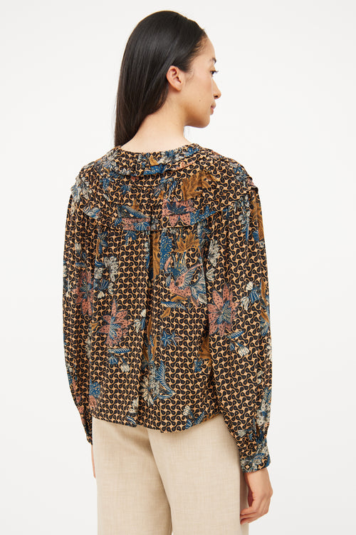 Ulla Johnson Brown & Black Silk Pattern Blouse