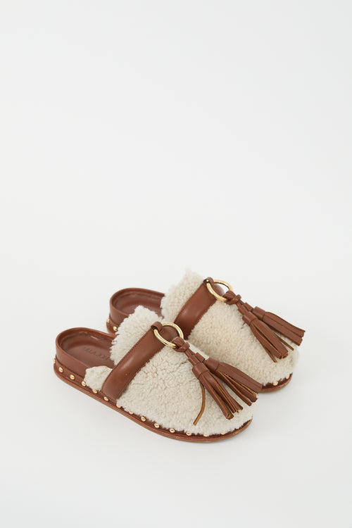 Ulla Johnson Cream Shearling Brown Leather Ruby Mule