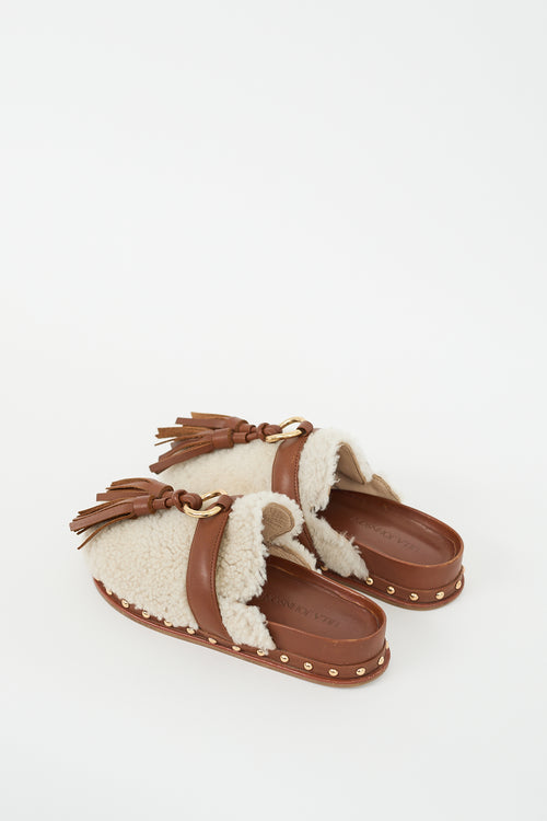 Ulla Johnson Cream Shearling Brown Leather Ruby Mule