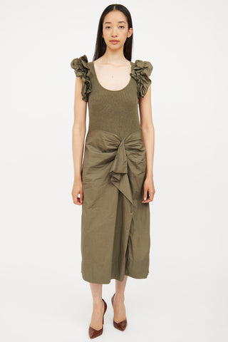 Ulla Johnson Green Cotton Ribbed & Ruffled Dress