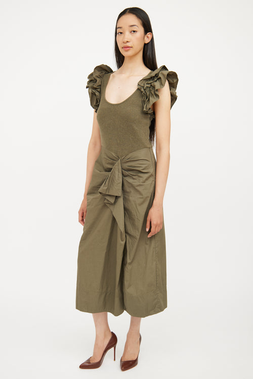 Ulla Johnson Green Cotton Ribbed & Ruffled Dress