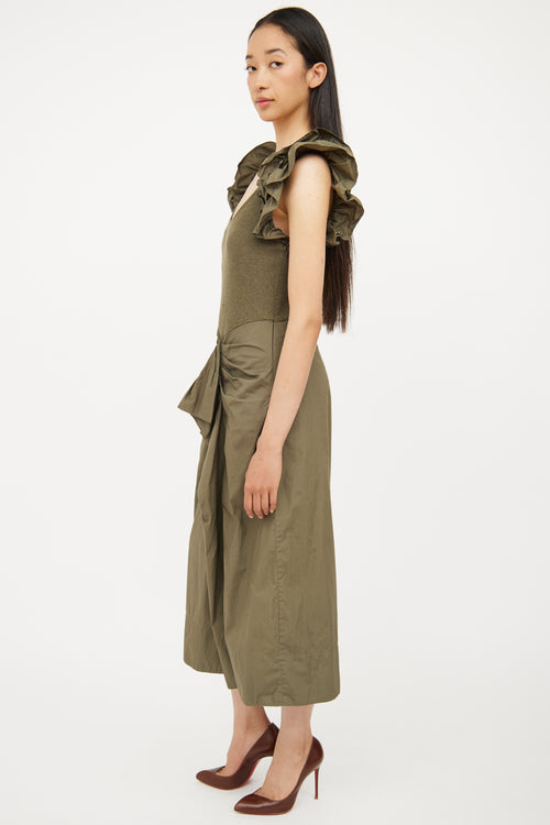 Ulla Johnson Green Cotton Ribbed & Ruffled Dress